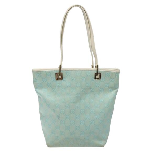 GUCCI GG Canvas Tote Bag Light Blue Gold 002 002 - Picture 2 of 16